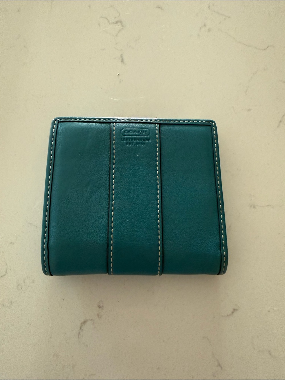 Vintage Coach Teal Green Leather Compact Wallet